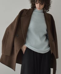 knit-02358　リブ ハイネック ニット トップス　オフホワイト　アイスブルー　グレー　ブラウン　ブラック