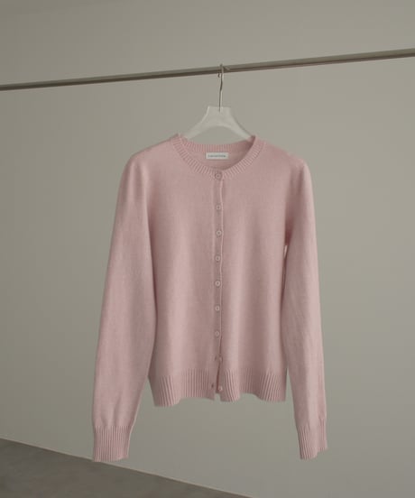 knit-02372　クルーネック コンパクト ニット カーディガン　オフホワイト　イエロー　ピンク　ブルー　グレー　ブラック