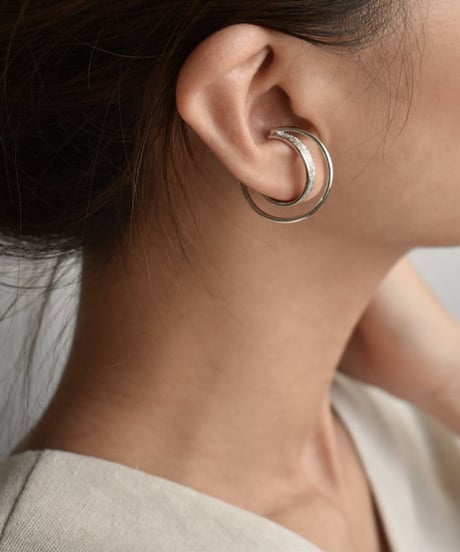 mb-earcuff-02006　SV925　エンボス×クロスフープ　２連イヤーカフ　シルバー925　ゴールド　シルバー