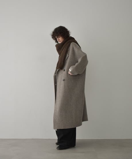 coat-02063　シャギー ウール ロングコート　グレージュ　ダークグレー