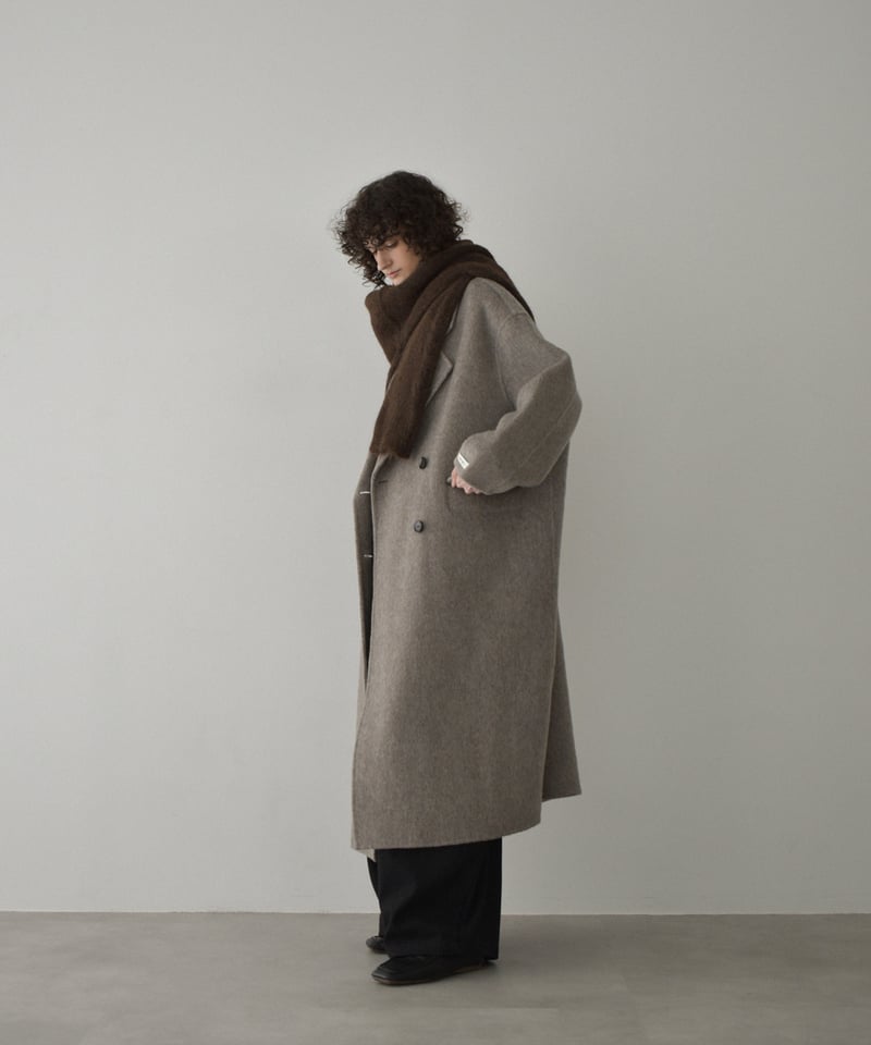 coat-02063 シャギー ウール ロングコート グレージュ ダークグレー