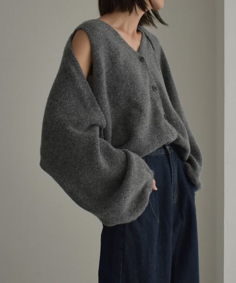 knit-02245　ボリュームスリーブ ショートボレロ　ニットベストセット　エクリュ　グレー　ブラック