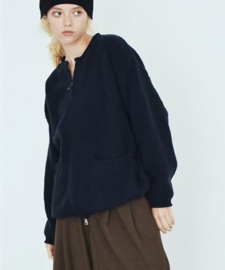 knit-02400　フロントポケット ジップ ニット カーディガン　アイボリー　グレー　ネイビー