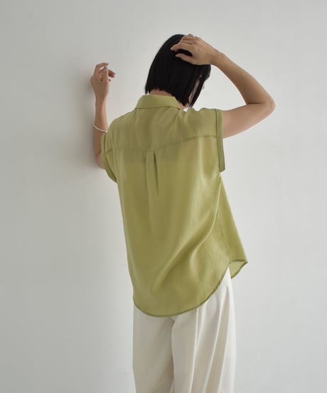 tops-02544　フレンチスリーブ シアーシャツ　エクリュ　ベージュ　グリーンティー