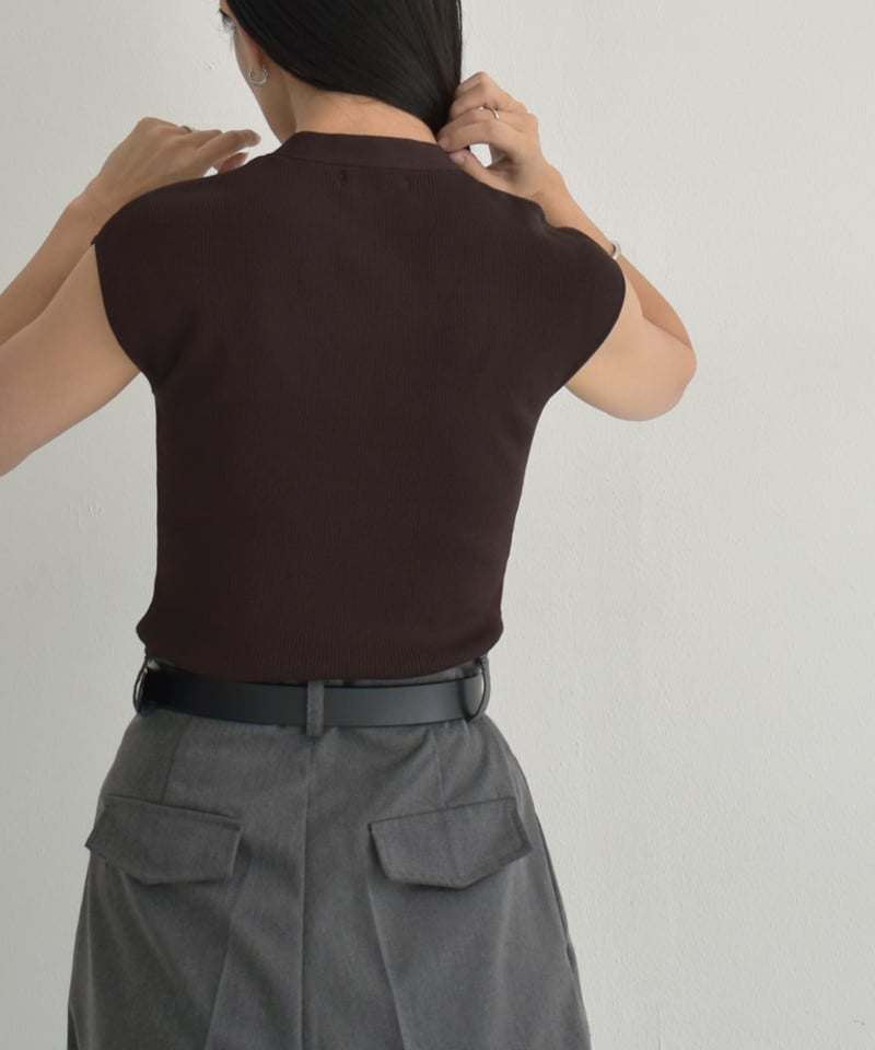 BoTT ニットベスト　ブラウン knit-02275 フロントボタン リブ ニット ベスト ブラウン