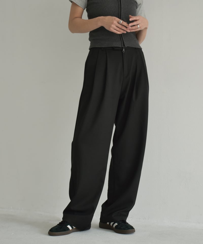 bottoms-02227 タックセミワイドパンツ モカベージュ ブラック | L a v
