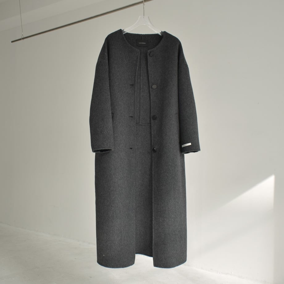 極美品　ヴェリテクール　ウール　ノーカラーコート　グレー coat-02044 ノーカラー ウール コート リバー仕立て