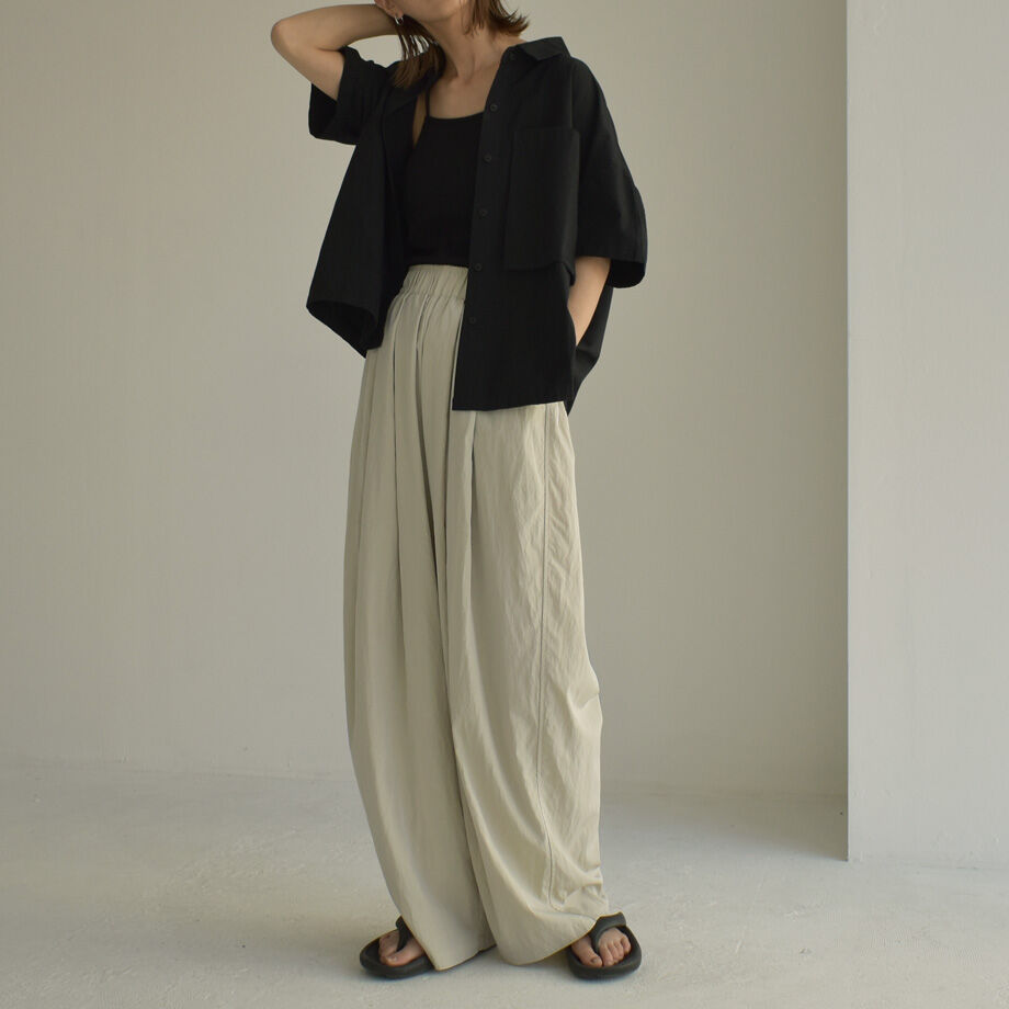 bottoms-02202 ワッシャーワイドパンツ ライトカーキ | L