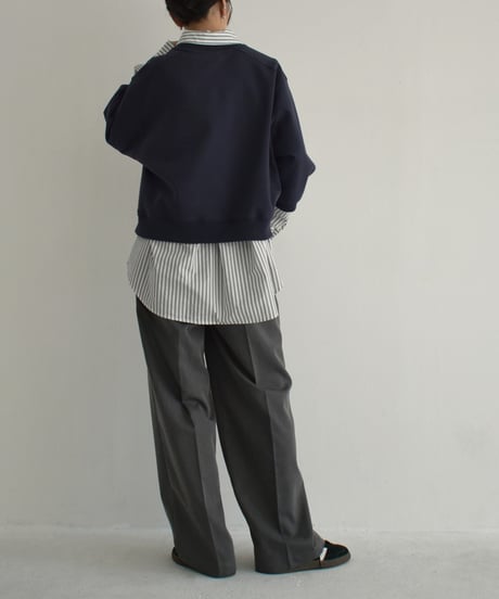 tops-02452　7分袖 スウェットプルオーバー　エクリュ　ネイビー