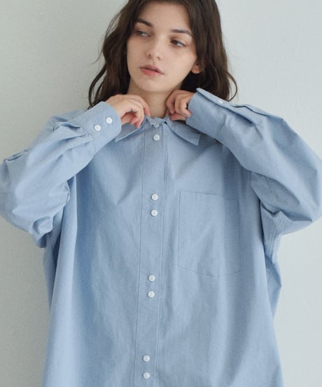 tops-02461　オーバーサイズ シャツ　ホワイト　ブルー
