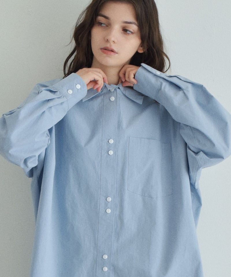 tops-02461 オーバーサイズ シャツ ホワイト ブルー | L a v i s h G