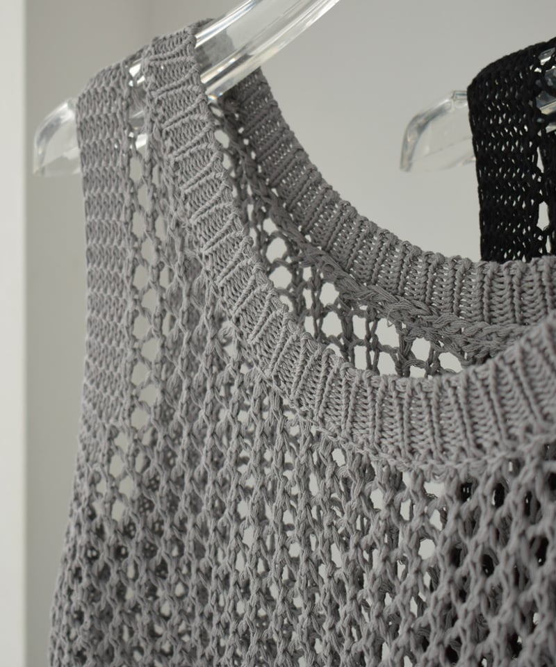 nh-knit-02328 ノースリーブ メッシュニット トップス グレー