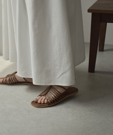 shoes-02152　フィッシュボーン フラットサンダル　エクリュ　ブラウン　ブラック