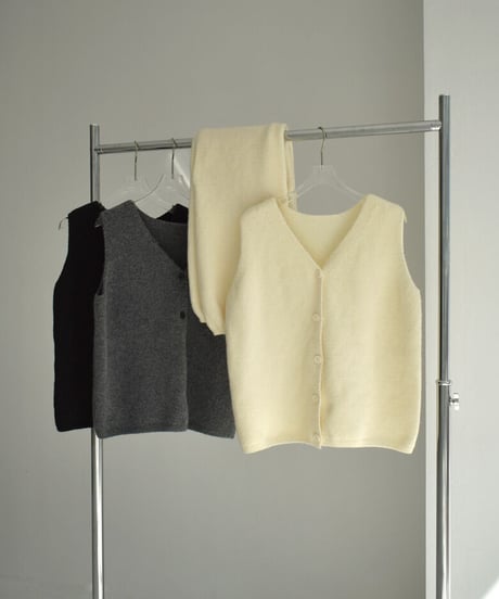 knit-02245　ボリュームスリーブ ショートボレロ　ニットベストセット　エクリュ　グレー　ブラック