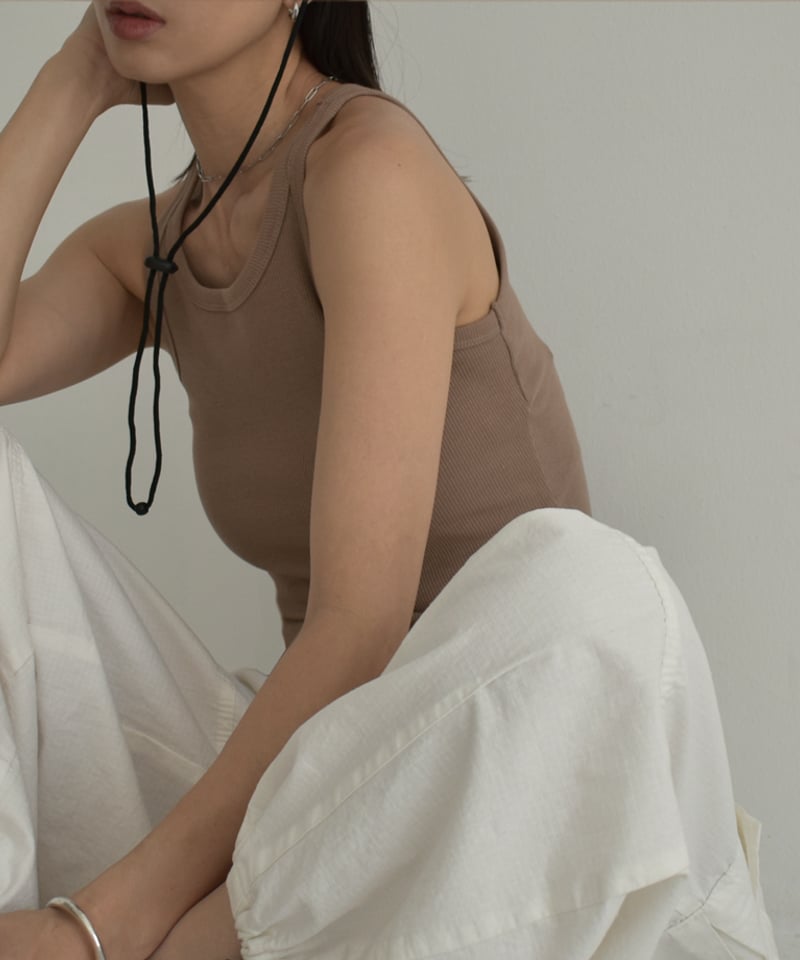 nh-tops-02473 リブタンクトップ ホワイト モカ チャコール ブラック