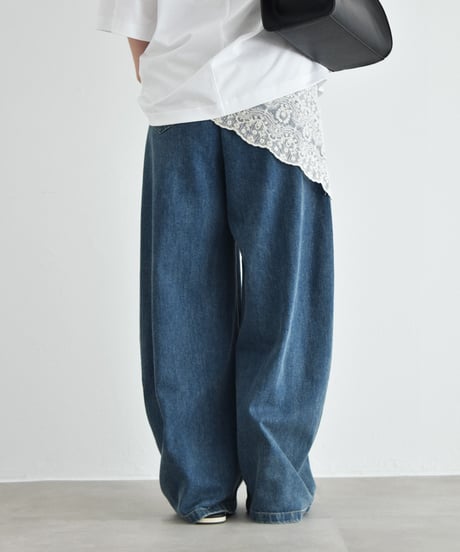 bottoms-02322　リラックス バレルレッグ デニム　ウォッシュブルー