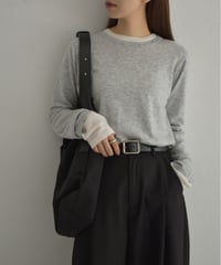 nh-knit-02337　クルーネック シアーニット　エクリュ　クリーム　イエローグリーン　グレー　ブラック