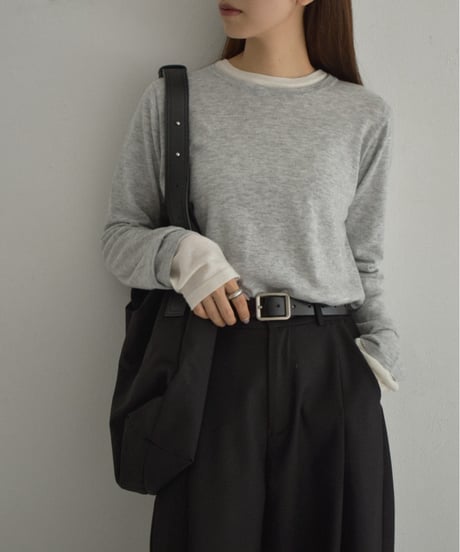 nh-knit-02337　クルーネック シアーニット　エクリュ　クリーム　イエローグリーン　グレー　ブラック