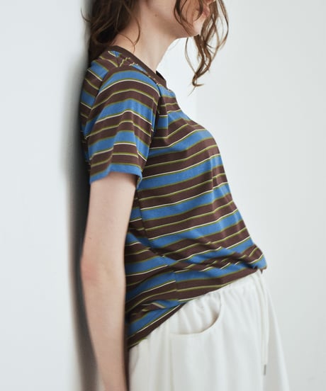 nh-tops-02615　マルチボーダー Tシャツ　ブラウン×ブルー