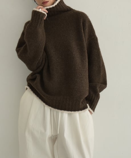 knit-02310　バイカラー ニット トップス　ライトベージュ　グレー　ブラウン