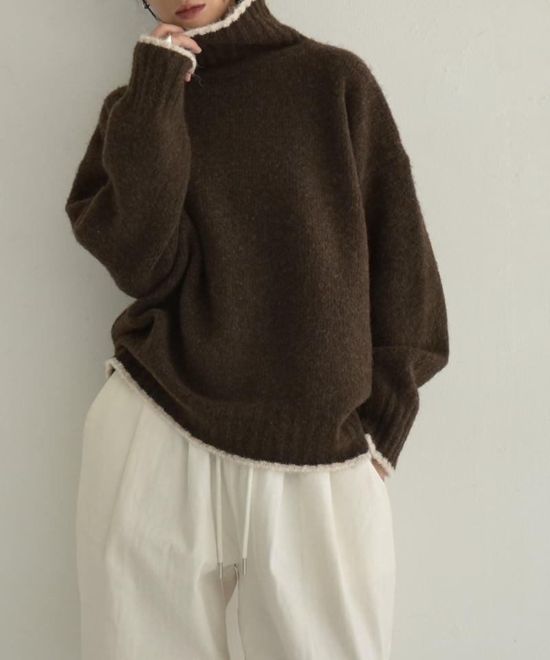 knit-02310 バイカラー ニット トップス ライトベージュ グレー
