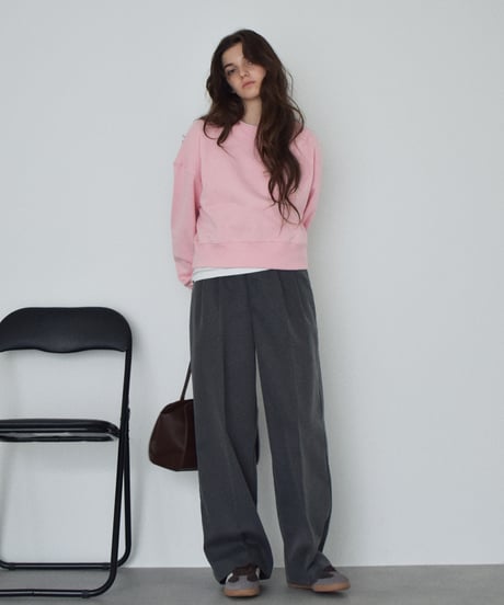 tops-02597　クロップド ワイド スウェット プルオーバー　ピンク