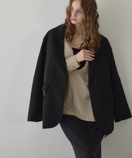 tops-12012　スキッパーシャツ 《セットアップ可能》　モカベージュ　ブラック
