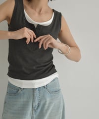 nh-tops-02540　レイヤードライク ヘンリー リブ タンクトップ　グレー　ダークグレー　ブラック