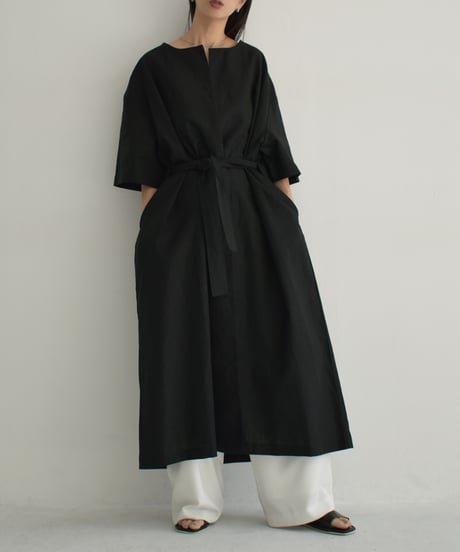 【STUDIO ENUL】onepiece-14001　リネン ガウンドレス　アイボリー　ブラック