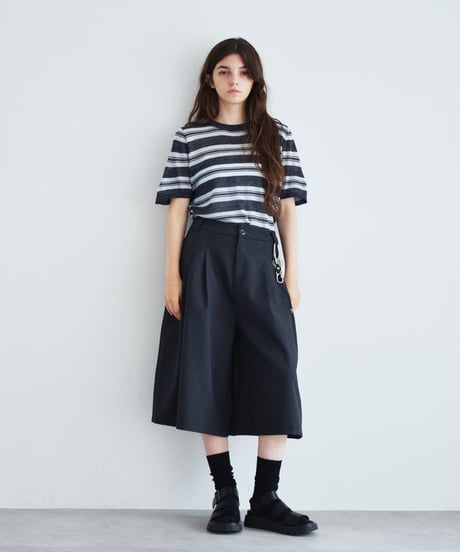 nh-knit-02384　リネン混 マルチボーダー ニット トップス　エクリュ　ブルー