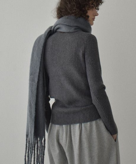 knit-02358　リブ ハイネック ニット トップス　オフホワイト　アイスブルー　グレー　ブラウン　ブラック