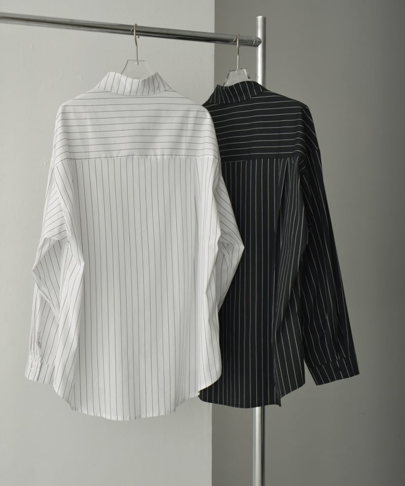 tops-02511 ピンストライプ オーバー シャツ ホワイト ブラック tops-02511 ピンストライプ オーバー シャツ ホワイト ブラック