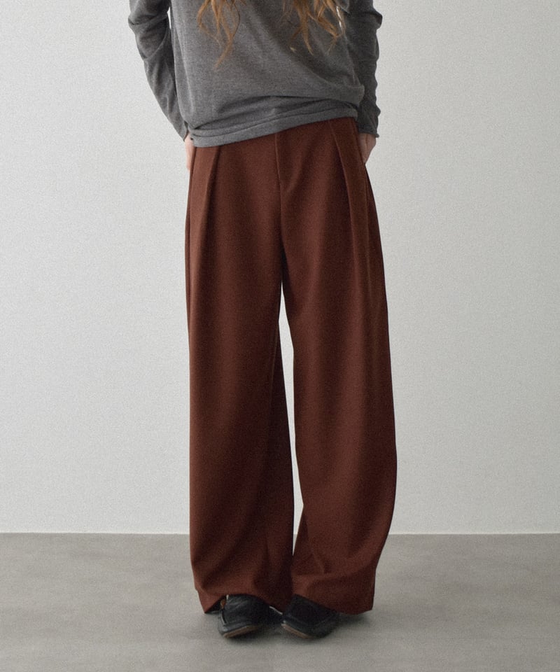 bottoms-02295 ウエストタック ワイドパンツ グレー ブラウン | L a v i