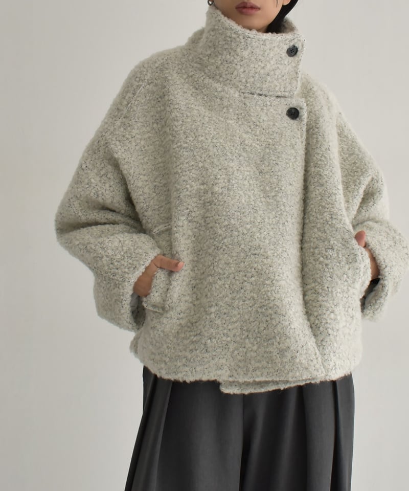 【国内発送】BOTTEGA VENETA ウールとモヘアのブークレコート coat-02052 ウール混 ハイネック ブークレ ショート コート