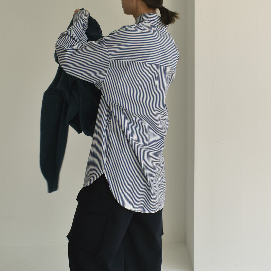 tops-12001 オーバーサイズ カラーストライプシャツ ブルー グリーン  