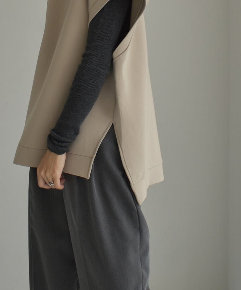tops-02443 ダンボールニット フーディーベスト グレージュ ネイビー