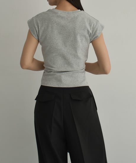 nh-tops-02500　ツイストデザインTシャツ　ホワイト　グレー　ブラック