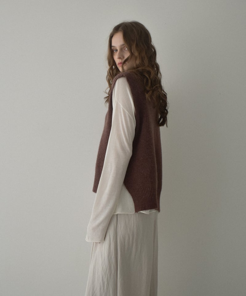 knit-02279 Uネック ニット べスト グレー ブラウン ブラック