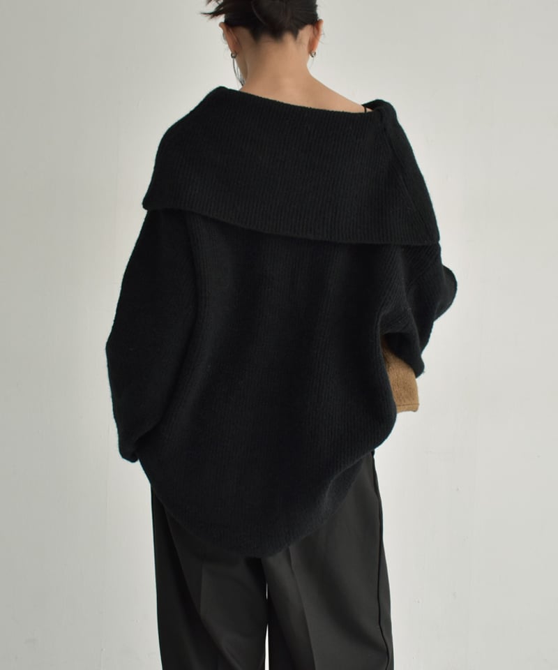 knit-02299 オフショルダー オーバー ニット モカ ブラック | L a v i s