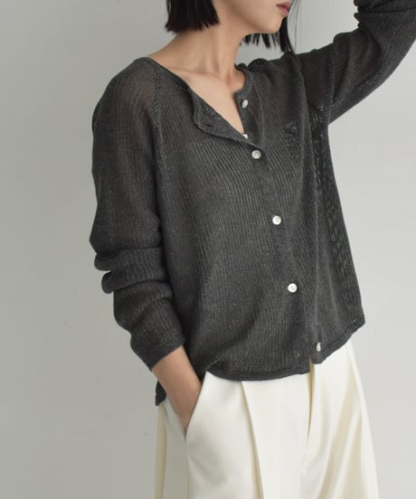 knit-02270　リネン混　サマーニット カーディガン　ベージュ　ブラック　グレー