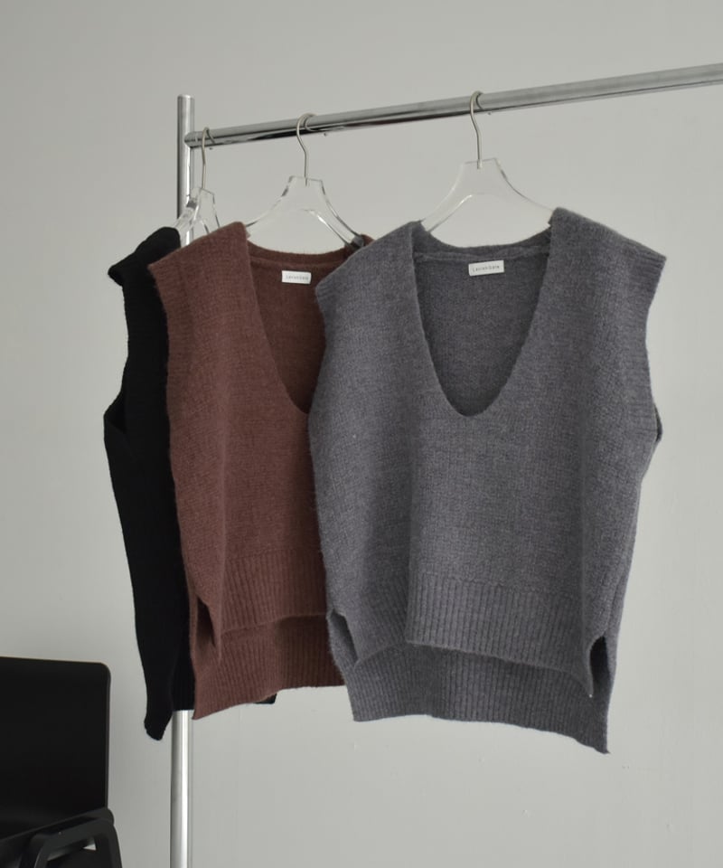 knit-02279 Uネック ニット べスト グレー ブラウン ブラック | L a v i
