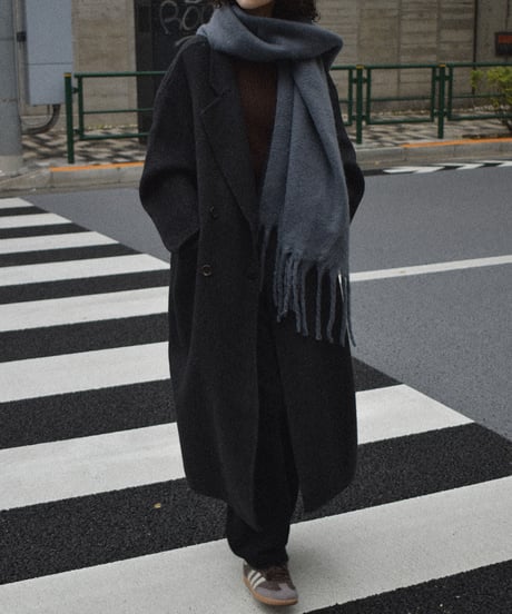 coat-02063　シャギー ウール ロングコート　グレージュ　ダークグレー