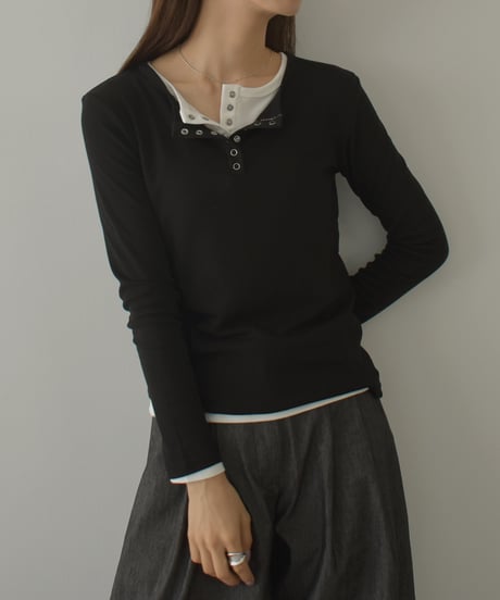 nh-tops-02567　 ヘンリーネック リブトップス　ホワイト　グレー　ダークグレー　ブラック