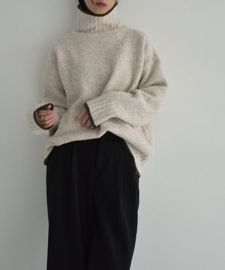 knit-02310　バイカラー ニット トップス　ライトベージュ　グレー　ブラウン