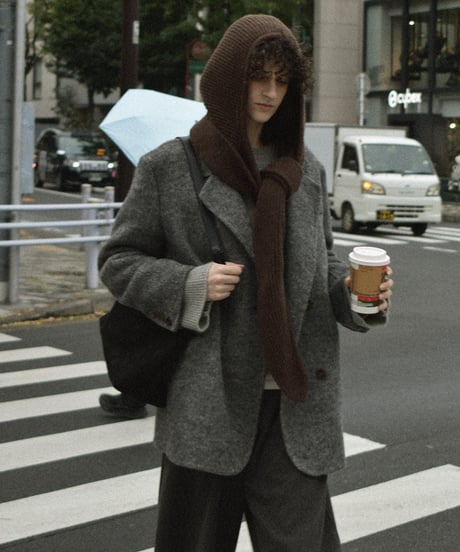 coat-02060　ウールジャケット コート リバー仕立て　グレー