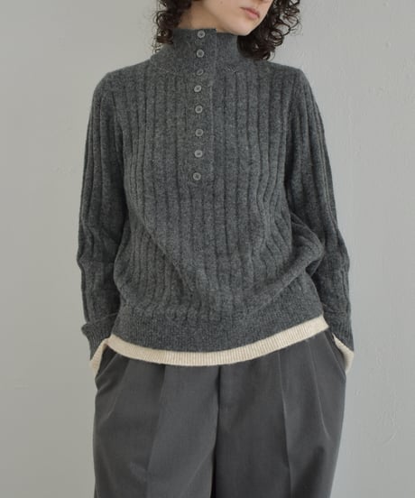 knit-02371　2way ハイネック レイヤードニット　グレー　ブラウン　ネイビー