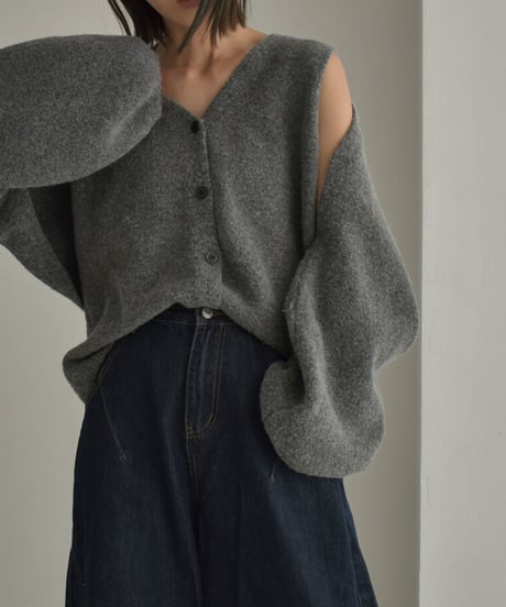 knit-02245　ボリュームスリーブ ショートボレロ　ニットベストセット　エクリュ　グレー　ブラック