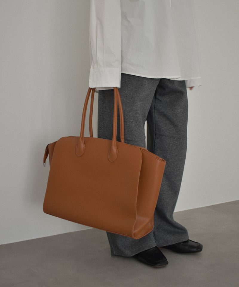 bag2-02669 フェイクレザー BIG トート バッグ キャメル ブラウン