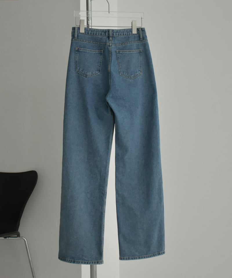 bottoms-02232 ウエストデザイン ストレートデニム ウォッシュブルー