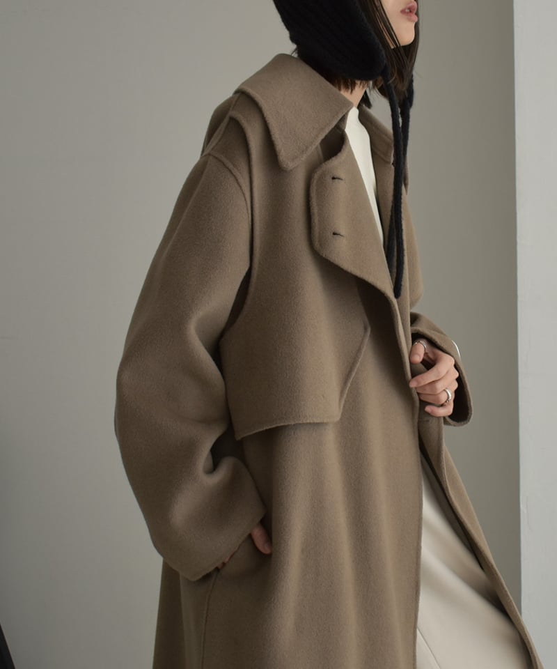 LAVISH GATE ウールトレンチコート リバーコート ハンドメイド モカ coat-02030 ウール トレンチコート リバー仕立て モカ | L
